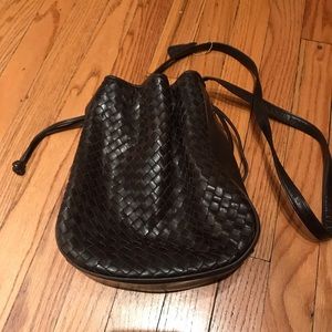 Drawstring woven leather purse